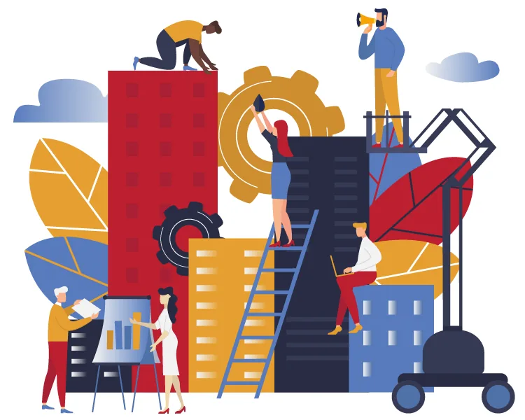 Illustration d’une équipe construisant une organisation